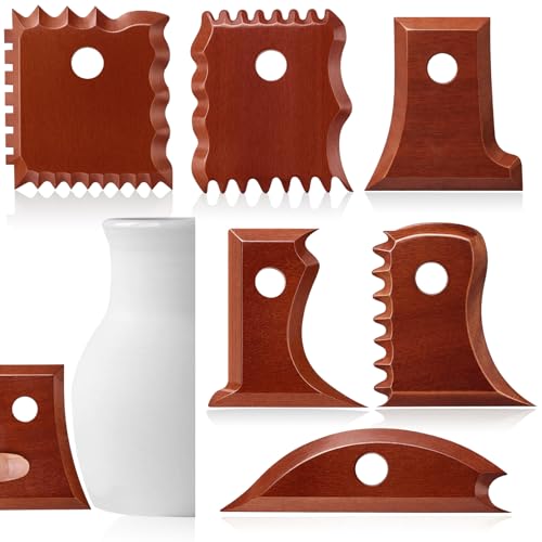 Amylove 7 Pcs Pottery Tools Pottery Foot Shaper Trimming Tools Profile Rib Bundle Foot Shaper for Ceramics for Carving Clay Molds Clay Texture Ribs Ceramics, Beech Wood (Stylish Style,Reddish Brown) - color: Reddish Brown, size: Stylish Style