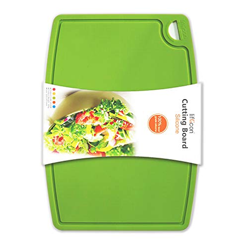 Liflicon Thick Silicone Cutting Board 12.6'' x 9.1'' Juice Grooves Easy Grip Handle Dishwasher Safe-Green - color: Green, size: 12.6"L x 9.1"W