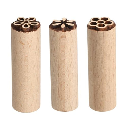 HARFINGTON 3pcs Wood Pottery Tools Stamps 0.6" Dia 2" Length Wooden Natural Clay Pottery Stamps Set 3 Floral Pattern for Cookie Cake Dessert - style: 3 Floral Pattern