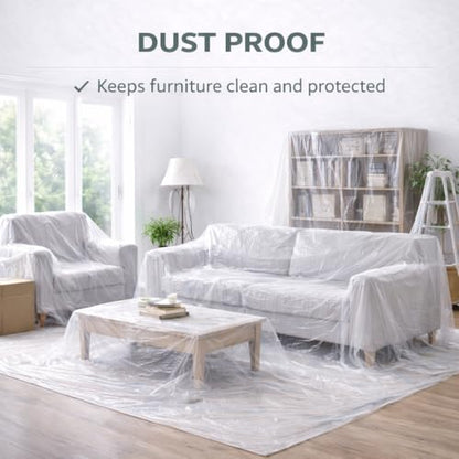 Plastic Drop Cloths for Painting 12 x 9 ft [6 Pack] – Waterproof Paint Drop Cloth, Plastic Sheets Floor Cover, Disposable Tarp for Furniture Protection, Remodeling and Moving - size: 6 Pack - 9x12