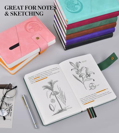 PAIBAS Blank Journal Notebook, A5 Hardcover Leather Sketchbook with 200 Pages Thick Blank Paper for Men Women, Unlined Drawing & Writing Journal, 5.9" x 8.4" Plain Notebook (green) - color: Green, size: Blank Page