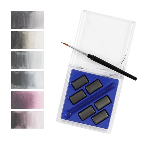Creative Inspirations Professional Watercolor Paint Set, 6 Pack - Compact Graphite Half Pan Travel Set of 6 with Mini Brush - color: Graphite, size: 6 Count (Pack of 6)
