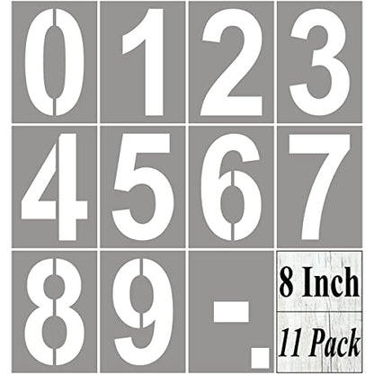 8 Inch Large Number Stencils for Painting - 11 Pack Number Stencil Templates for Curb Address, Cakes, Cookies, Mailboxes and Crafts, Reusable House Numbers Stencils for Wood Signs & Cement Wall Art - size: 8 Inch
