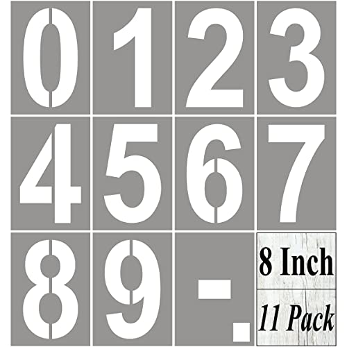 8 Inch Large Number Stencils for Painting - 11 Pack Number Stencil Templates for Curb Address, Cakes, Cookies, Mailboxes and Crafts, Reusable House Numbers Stencils for Wood Signs & Cement Wall Art - size: 8 Inch