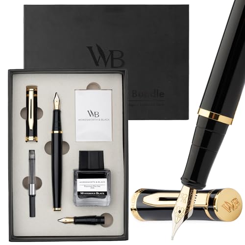 Wordsworth & Black Fountain Pen Gift Set, Medium & Extra Fine Nib, Black Gold - color: Black Gold