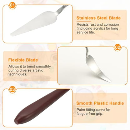 HARFINGTON Palette Knife Painting Tool 3.35" x 0.94" Stainless Steel Art Spatula Pallet Knives Scrapers Tools with Plastic Handle for Acrylic Oil Canvas Mixing Spreading, Red/Silver - size: 3.35" x 0.94"