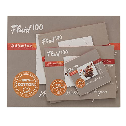 Fluid 100 Watercolor Paper Block, 8 x 8 inches, 15 Sheets, 140 lb (300 GSM) 100% Cotton Cold Press Pad for Artist Painting and Wet Media - size: 8 x 8 (140 lb)
