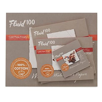 Fluid 100 Watercolor Paper Block, 8 x 8 inches, 15 Sheets, 140 lb (300 GSM) 100% Cotton Cold Press Pad for Artist Painting and Wet Media - size: 8 x 8 (140 lb)
