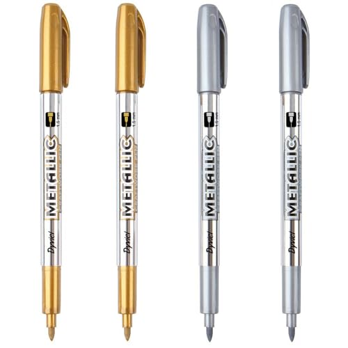 Dyvicl Metallic Markers Pens - Silver and Gold Paint Pens for Black Paper, Glass, Rock Painting, Halloween Pumpkin, Card Making, Scrapbook Album, Christmas DIY Art Craft Kids, Set of 4 - color: Gold & Silver