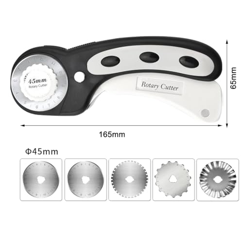 Rotary Cutter For Fabric, 6 Pack 45mm Fabric Cutter with 5 pieces Extra Blades,Ergonomic Handle Rolling Cutter for Fabric, Leather, Crafting, Sewing, Quilting, Fabric Rotary Cutter (Black) - color: Black