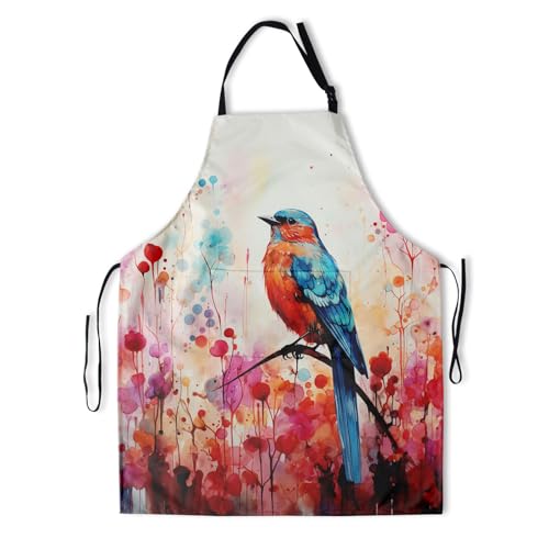 Art Apron with Pocket for Women Men | Kitchen Aprons Chef Apron for Cooking Baking BBQ Painting Gardening - color: Blue Bird Painting