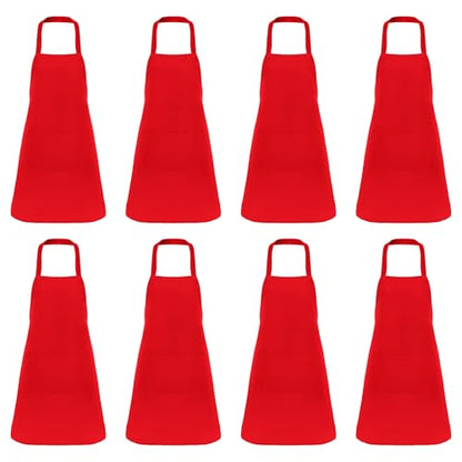 Fengek 8 Pcs Bib Apron for Unisex Colorful Kitchen Apron Bulk with 2 Roomy Pockets for Kitchen BBQ Painting Baking, Red - color: Red