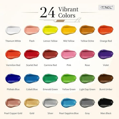 TMOL Acrylic Paint Set, 24 Colors (2 oz/Bottle) with 12 Art Brushes, Art Supplies for Painting Canvas, Wood, Ceramic & Fabric, Rich Pigments Lasting Quality for Beginners, Students & Professional Artist - style: 24 Colors Acrylic Paint 2 fl oz/60 ml