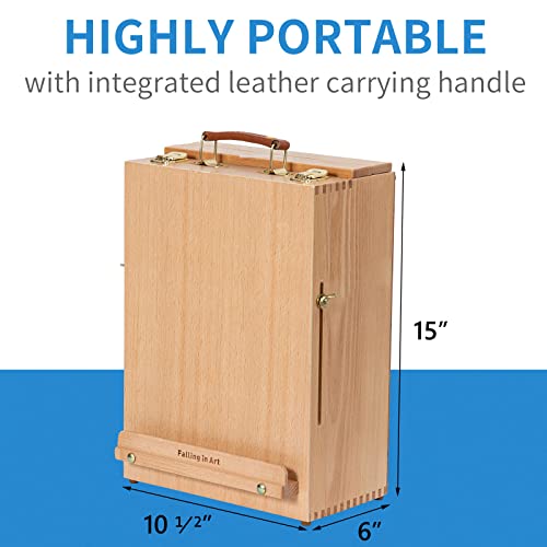 Falling in Art Beechwood Tabletop Easel Box | Sketchbox Table Easel with Storage Drawers, Portable Desktop Drawing Easel for Beginners and Professionals