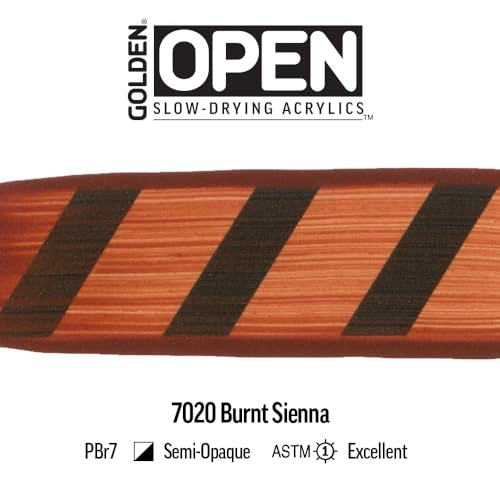 GOLDEN OPEN Slow-Drying Acrylics, Burnt Sienna, 8 fl. oz. Jar, Professional Acrylic Paint, Semi-Opaque