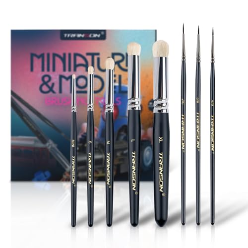 Transon 8pcs Miniature Painting Dry Brush Set with 5 Drybrushes and 3 Small Detail Brushes for Model Making and Miniature Model Painting - size: 8 PCS Dry Brush