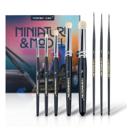 Transon 8pcs Miniature Painting Dry Brush Set with 5 Drybrushes and 3 Small Detail Brushes for Model Making and Miniature Model Painting - size: 8 PCS Dry Brush