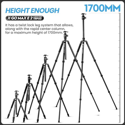 Fotopro 68" Carbon Fiber Travel Tripod, Heavy Duty Camera Tripod with Ball Head, Detachable Monopod with Quick Release Plate and Bag, Load up to 12KG/26lbs - color: Black, size: 68" Max (Carbon Fiber)