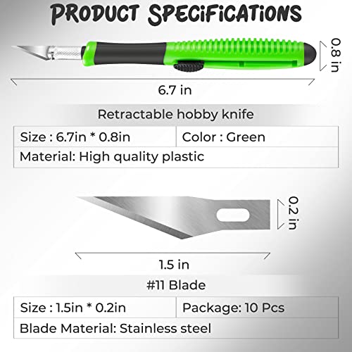 Exacto Knife, 1 Pack Craft Knife with Extra 10 Pcs High Carbon Steel Blades, Sharp Hobby Knives for Crafting, Precision, Exacting for Home and Studio Use | Retractable hobby knife, pen knife for crafting, paper cutting, scrapbooking, card making, models,