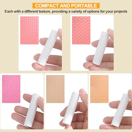 Polymer Clay Texture Roller, 5-Pack for Cutters & Sheets | Polymer clay texture roller, 5 small rollers for texture sheets, compatible clay cutters, ideal DIY crafts & jewelry