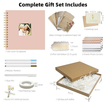 Vienrose Scrapbook Album Gift Set, 8x8 Inch, 40 White Pages, Pink - color: Pink, size: 8x8Inch 20Sheets 40Pages