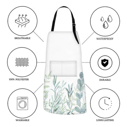 Britimes Apron with Pockets, 32x28 inch, for Women Men, Leaves Green - color: Green Plants