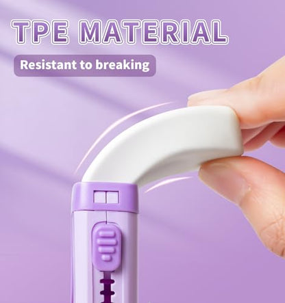 4+1 Pack Rubber Erasers Sliding Retractable Eraser - Purple | Large White Erasers with 4 Refill Eraser for School Office Home Supplies Art Drawing, Push Pull Pencil Erasers for Kids Teens - color: Purple