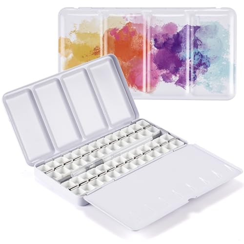 PEVART Empty Watercolor Paint Palette Case, Metal Water Color Tin Box with 52 Empty Half Pans and Fold-Out Mixing Painting Tray-Portable Travel Watercolor Palette, Plain Air Painting - color: Colorful, size: 52 Half Pans
