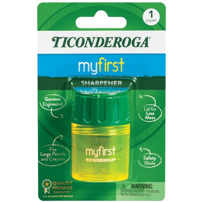 Ticonderoga My First Pencil Sharpener, 1 Hole, Large Barrel, Yellow/Green