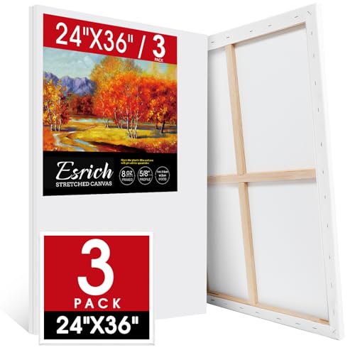 ESRICH Stretched Canvas for Painting 24x36 Inch, 3Pack Large Canvas for Painting, Primed Acid-Free Cotton Blank Canvases, Art Paint Canvases for Oil Paint,Watercolor,Acrylic Paint,Gouache and Tempera. - size: 24x36in-3Pack