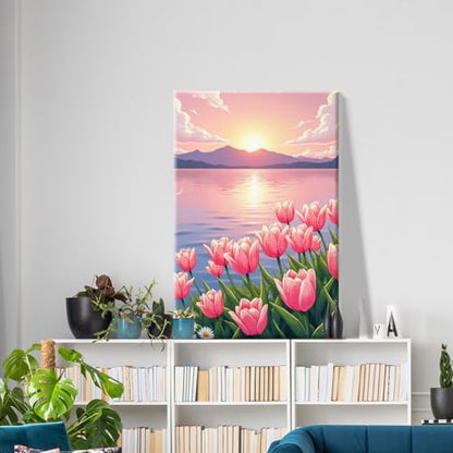 ATDMS Flowers Paint by Numbers Kit for Adults with Frame 8x12 Inch - color: Tulips 267