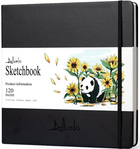 Sketchbook for Drawing, 120 Pages Sketch Book, 122LB/180GSM Thick Paper | Mixed Media Sketchbook for Charcoal Pencil, Inks Pen, Colored Pencil, Acrylic Marker, Oil Pastel - color: Back, size: Large (10×10INCH)
