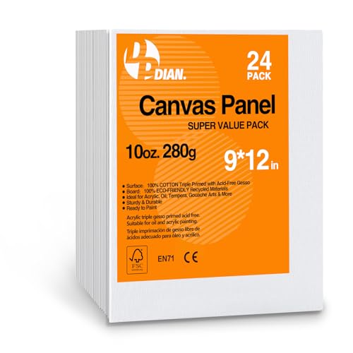 Canvas Boards for Painting 9x12 Inch, 24-Pack Bulk Canvas Value Pack - Art Supplies Blank Paint Canvas Panels for Acrylic, Oil, Watercolor, Tempera, Gouache - size: 9"x12"