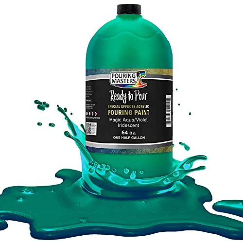 Pouring Masters Magic Aqua/Violet Iridescent Special Effects Acrylic Pouring Paint - Premium 64-Ounce Pre-Mixed Fluid Acrylic Paint - Fluid Art Supplies for Canvas, Wood, Paper, Tile & Rocks | Special Effects, Ready to Pour, Premium Pre-Mixed Fluid Acryli