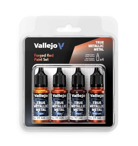 Vallejo - Forged Red Set, True Metallic Metal, 4 Bottles x 0.6 fl.oz. - color: Forged Red