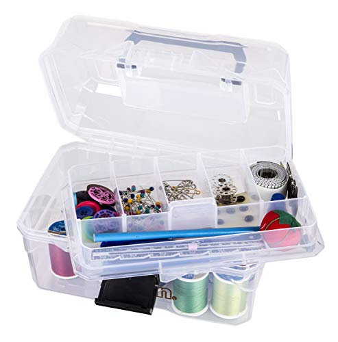 ArtBin 6890AG Small Project Box, Portable Art & Craft Organizer with Lift-Out Tray, [1] Plastic Storage Case, Clear | Lift-Out Tray, 9 x 5.75 x 5.5 Inches, Carry Handle, Secure Latches, Portable Craft Storage, Clear - size: Small