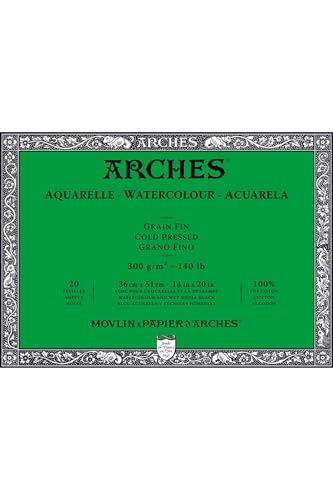Arches Watercolor Paper Block, Cold Press, 14" x 20", 140 pound - size: 14"x20", style: Cold Press