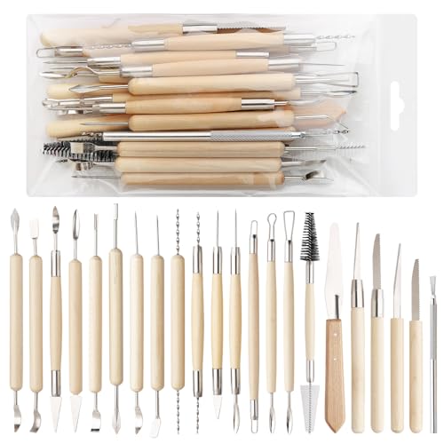 22PCS Wooden Pottery Sculpting Tools, Wood Clay Cleaning Tool Set, Ceramic Modeling Tool for Carving, Molding, Cutting, Trimming, Pottery Wheel, Crafting Supplies, Beginners, Adults, Students - color: Wood-22PCS
