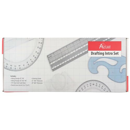 Acurit Drafting Introduction Set of 8 - Professional Drafting Tools for Architects & Artists: Includes Triangles, Grid-Scale Ruler, Lettering Guide, Protractors & French Curves - Drafting Kit - size: Set of 8