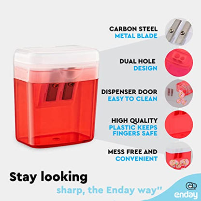 Pencil Sharpener Dual Hole Manual Red, Jumbo Crayon Sharpener with Cover and Bin, Handheld Color Pencil Sharpeners for Large & Standard Pencils, Also Available in Blue, Green, Purple, 1 Pc – By Enday - color: Red