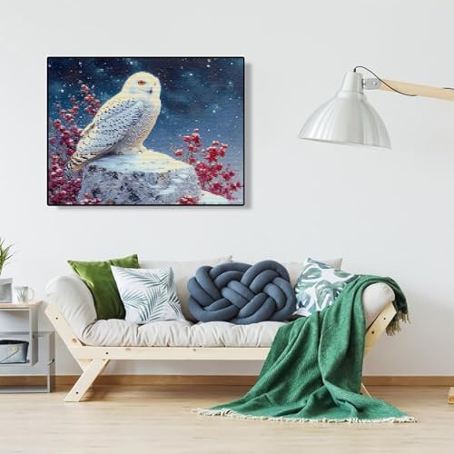 MIJVFNB Cross Stitch Embroidery Kit, Snowy Owl, Cross Kits for Adults, Easy Counted Cross Kits for Beginners, 12x16inch