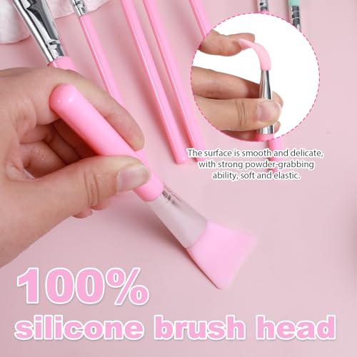 14 Pcs Silicone Makeup Brush Applicator Kit, Silicone Brush Applicator for Cream Makeup Products and UV Resin Epoxy Art Crafting, Resin Face Mask Brushes Green+Pink