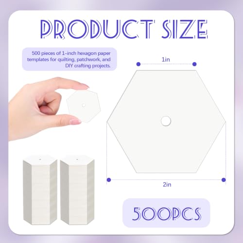 500 PCS Hexagon Piecing Paper Templates, 1" White Paper templates, Quilting Templates Accessories for DIY Patchwork Crafts and Sewing Supplies - size: 1 Inch- 500 pcs Hexagon
