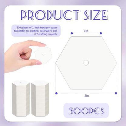 500 PCS Hexagon Piecing Paper Templates, 1" White Paper templates, Quilting Templates Accessories for DIY Patchwork Crafts and Sewing Supplies - size: 1 Inch- 500 pcs Hexagon
