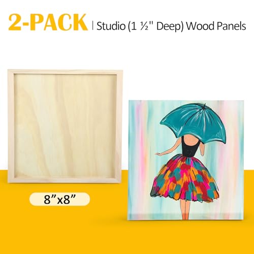 2 Pack 8x8'' Unfinished Gallery Birch Wood Canvas Panels | Birch Wood Panels Kit, 1 1/2" Deep Art Cradle Boards for Painting, Pouring, Burning,Epoxy Resin, Laser Engraving Cutting - size: 8*8 2 Pack