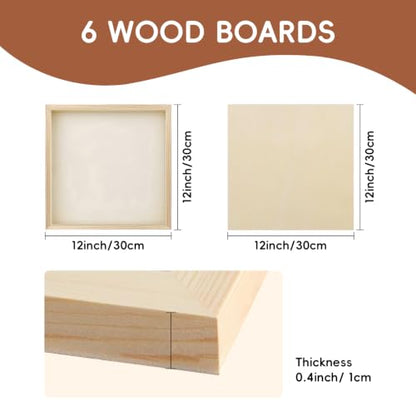 6 Pack Unfinished Blank Wood Panel Boards | 12 x 12inch Natural Wooden Painting Canvas for Oil, Acrylic Paint, Paint Pouring, DIY Art Crafts Projects - size: 12*12inch