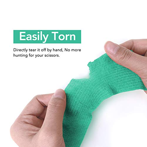 RISEN Cohesive Bandage 2” x 5 Yards, 6 Rolls, Self Adherent Wrap Medical Tape, Adhesive Flexible Breathable First Aid Gauze Ideal for Stretch Athletic - color: Mint Green, size: 6 Count (Pack of 1)