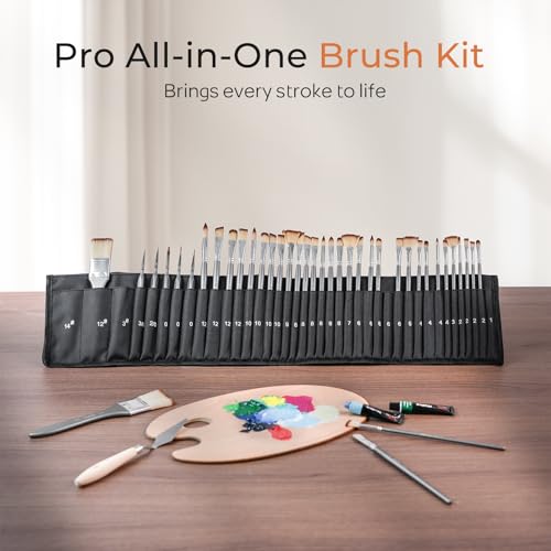 Nicpro 40 PCS Paint Brush Set, Professional Acrylic Paint Brushes - color: Gray, size: 40 Pieces