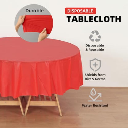 12-Pack Red Plastic Tablecloths – 84 Inch Round Disposable Table Covers, Heavy Duty & Waterproof for Parties, Events, Banquets, Red - color: Red, size: 84" Round