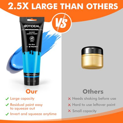 GOTEIDAL Blue Acrylic Paint, Sky Blue Paint (250ml / 8.45oz) Tubes | Art Craft Paints, Rich Pigments Non Toxic for Canvas Painting, Rock, Stone, Wood, Art Supplies - color: Sky Blue